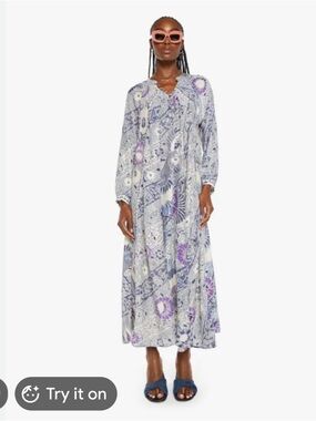 Natalie Martin Silk Long Floral Maxi Dress in Purple, Indigo and White